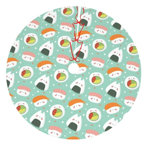 Yiaed Kawaii Sushi Print Christmas Tree Skirt , Tree SkirtsTree Mat for Christmas Winter Holiday Indoor Decorations-36"