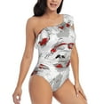 thumbnail image 1 of Yiaed Koi Fish Print Women One Piece Swimsuits Tummy Control One Shoulder Bathing Suits Pattern Ruffle Swimwear-XX-Large, 1 of 8