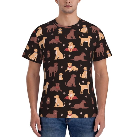 Yiaed Labrador Retriever Dog Print Mens Short Sleeve Tight Fit T-Shirt, Crewneck Casual Tee-Small