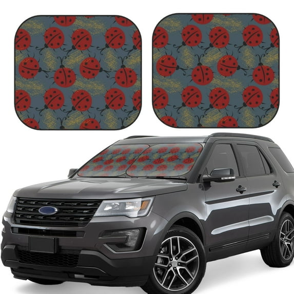 Yiaed Ladybug Print Car Front Windshield Sun Shade,Foldable Anti-UV Car Sunshade for Front Window for Most Vehicles-Large
