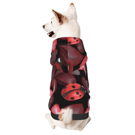Yiaed Ladybugs and Red Hearts Print Dog Hoodie Security Pet Dog Costume Pets Dog Hoodie Sweatshirt with Pocket for Small Dogs-X-Small