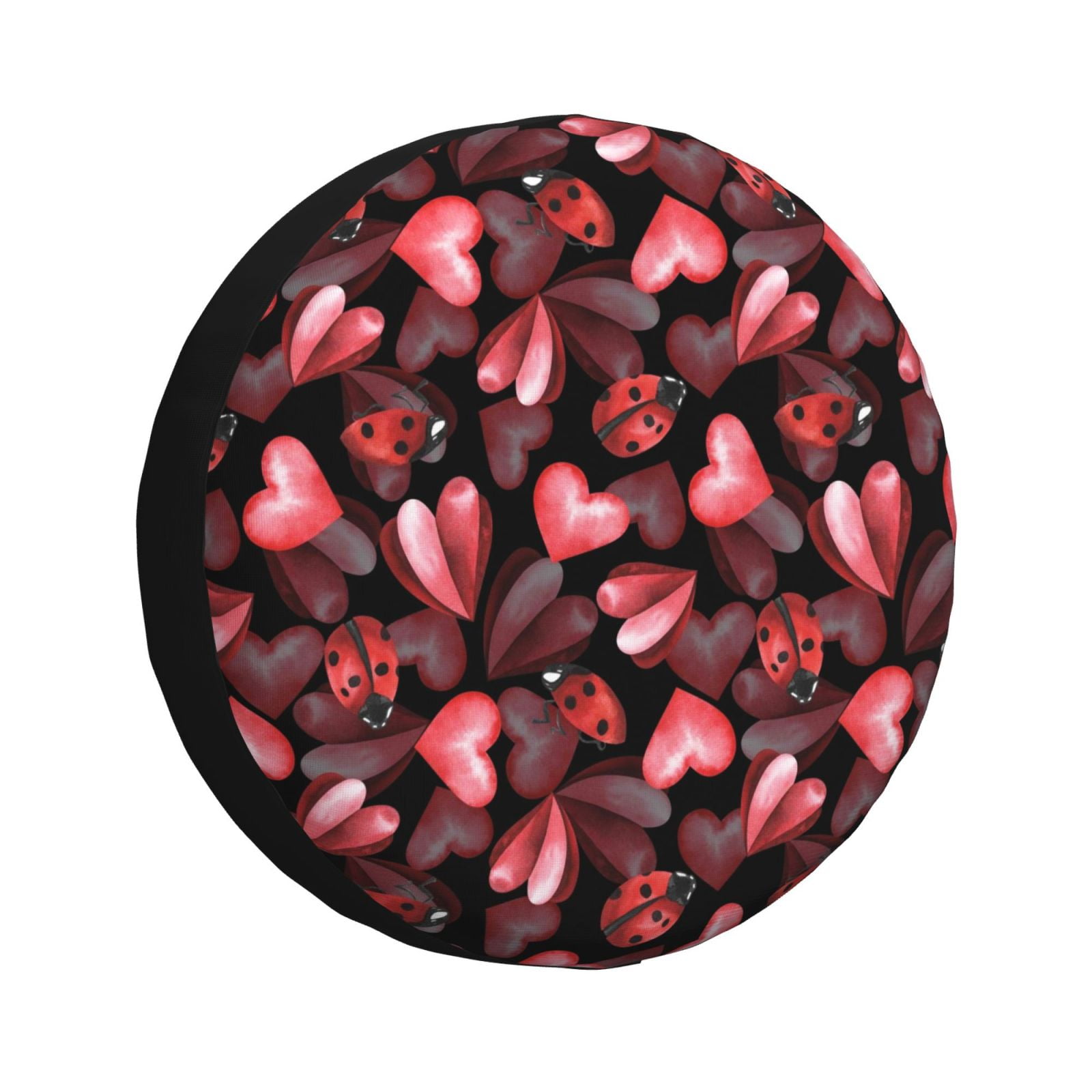 Yiaed Ladybugs and Red Hearts Print Tire Wheel Cover, Waterproof Spare
