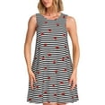 thumbnail image 1 of Yiaed Ladybugs on Black and White Striped Print Women's Sleeveless Dress, Loose Fit Summer Dress, Casual Sleeveless Dress for Women, 1 of 7