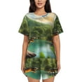 thumbnail image 1 of Yiaed Lake Forest Dinosaur Print Short Sleeve Pajama Sets for Women Casual Crew Neck 2 Piece Lounge Sets Women's Short-Sleeved Pajama-4X-Large, 1 of 5