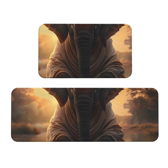 Yiaed Lake Meditating Elephant Kitchen Rugs Sets of 2 Kitchen Mats Cushioned Anti Fatigue Kitchen Rug Tapetes Para Cocina for Sink,Laundry Room