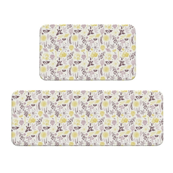 Yiaed Lavender Flowers Kitchen Rugs Sets of 2 Kitchen Mats Cushioned Anti Fatigue Kitchen Rug Tapetes Para Cocina for Sink,Laundry Room