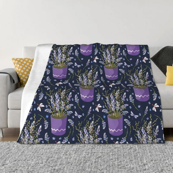 Yiaed Lavender Flowers Print Blanket Throw Blanket Soft Cozy Flannel Blanket for Home Bed Sofa Couch Chair-60"x50"