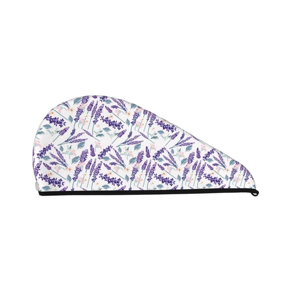 Yiaed Lavender Flowers Print Hair Cap with Button,Coral Fleece Hair Towel Wrap for Women Wet Hair,Quick Dry Turban for Wet Hair Long Thick Hair