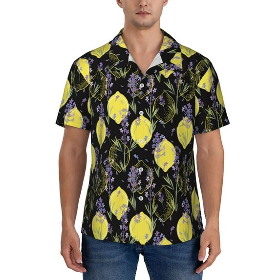 Yiaed Lavender Flowers Print Hawaiian Shirt for Men Short Sleeve Button Down Shirts Beach Shirts for Men-Small