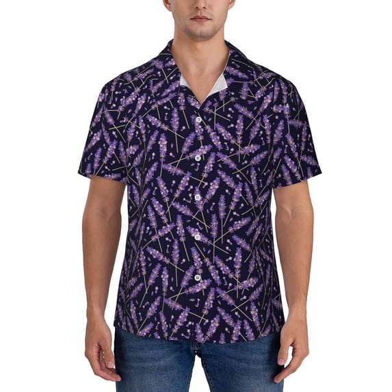 Yiaed Lavender Flowers Print Hawaiian Shirt for Men Short Sleeve Button Down Shirts Beach Shirts for Men-XX-Large