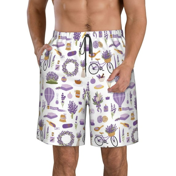 Yiaed Lavender Flowers Print Men's Swim Trunks with Lining Quick Dry Sports Shorts Beach Shorts Boardshorts-XX-Large