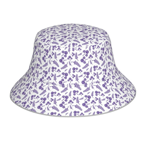 Yiaed Lavender Flowers Print Reflective Stripe Bucket Hat Unisex Funny Outdoor Fisherman Cap Beach Sun Hat