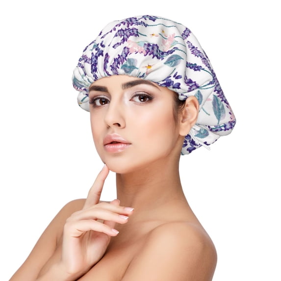 Yiaed Lavender Flowers Print Satin Bonnet Silk Bonnet Hair Bonnet for Sleeping Hair Bonnets
