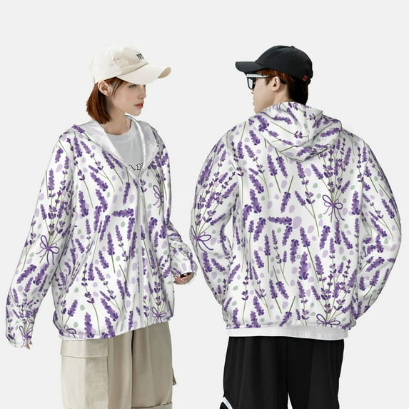 Yiaed Lavender Flowers Print Sun Shirts UPF 50+ Protection Hoodie Rash Guard Shirt UV Shirt Long Sleeve Fishing Outdoor Lightweightase-Large
