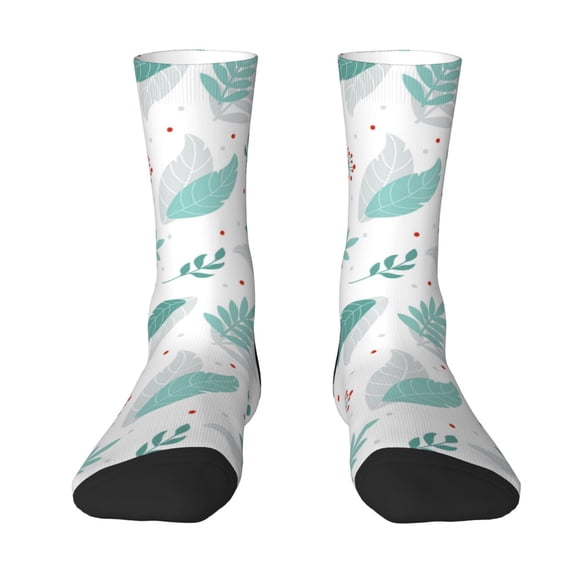 Yiaed Leaf Print Green Print Great elasticity Crew Socks Sports socks for Men and Women