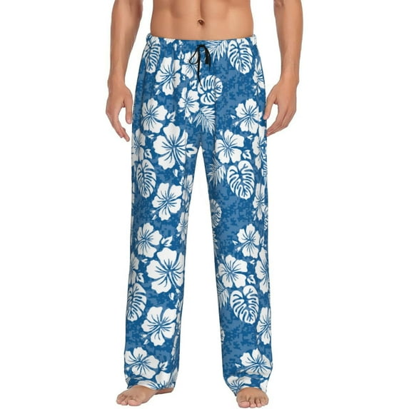 Yiaed Leaves And Flowers Print Men's Lounge Pants, Loose PJ Bottoms, Long Pajama Pants for Men-Large