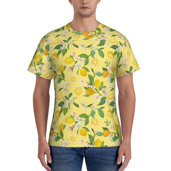 Yiaed Lemon (2) Print Mens Short Sleeve Tight Fit T-Shirt, Crewneck Casual Tee-Medium