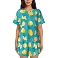 thumbnail image 1 of Yiaed Lemon Blue Print Short Sleeve Pajama Sets for Women Casual Crew Neck 2 Piece Lounge Sets Women's Short-Sleeved Pajama-4X-Large, 1 of 5