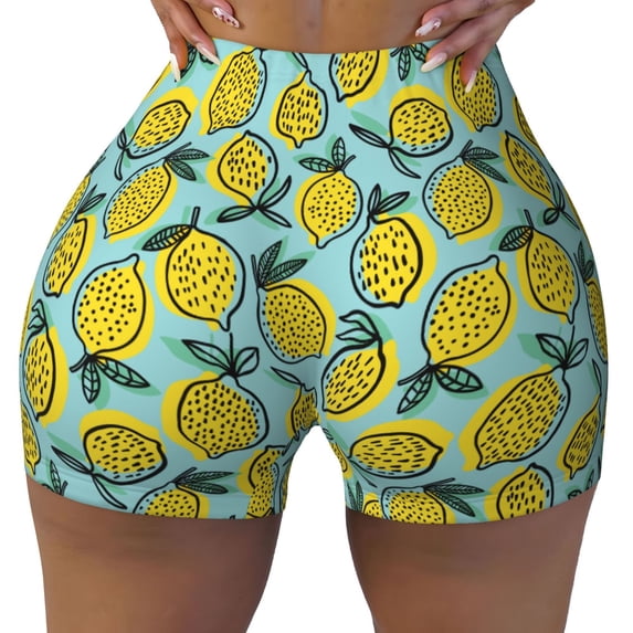 Yiaed Lemon Print Women's Athletic Shorts Running Shorts Sporty Short High Waisted Elastic Workout Shorts for Yoga Gym Running & Sports -XX-Large