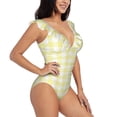 thumbnail image 1 of Yiaed Lemon Yellow Checkboard Print Women's Ruffled One Piece Swimsuit V Neck Swimwear Slimming Monokini for Woman-X-Large, 1 of 8