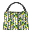thumbnail image 1 of Yiaed Lemons on Striped Print Lunch box lunch bag Portable Insulated Lunch Box for Women Men Cooler Tote Bag with Front Pocket for Work Picnic Travel, 1 of 6