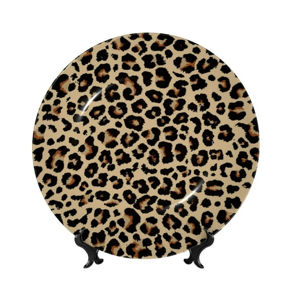 Yiaed Leopard Print-1 Print Bone China Decorative Plate Ceramic Dinner Plates Art Crafts with Display Stand-8in
