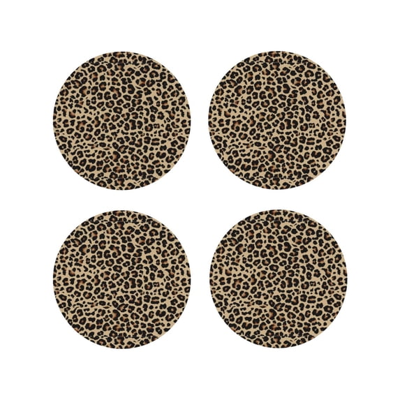 Yiaed Leopard Print-1 Print Leather Coasters for Drinks - Cup Coasters Coffee Table Kitchen Table Bar, Home & Office Gifts Handmade Drink Coasters-Round Shape
