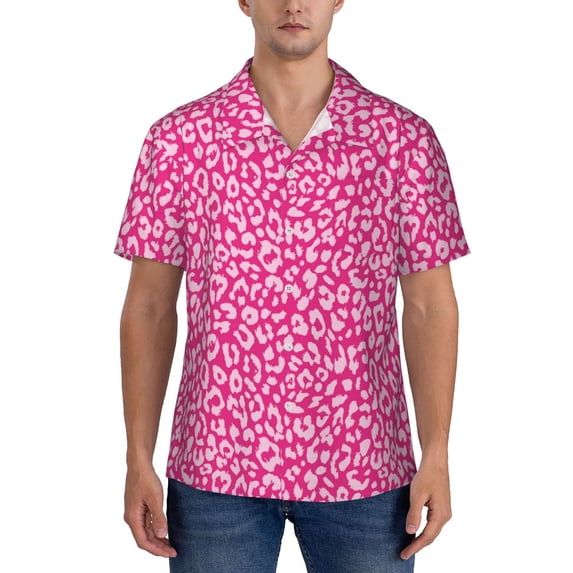 Yiaed Leopard Print Hawaiian Shirt for Men Short Sleeve Button Down Shirts Beach Shirts for Men-Medium