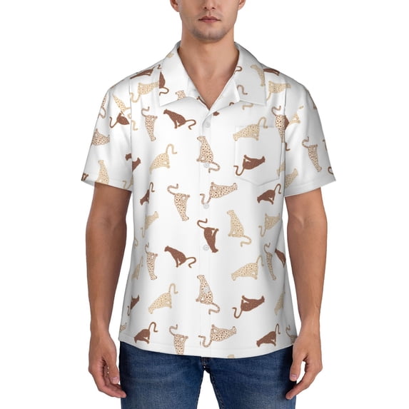 Yiaed Leopard Print Print Hawaiian Shirt for Men Short Sleeve Button Down Shirts Beach Shirts for Men-Large