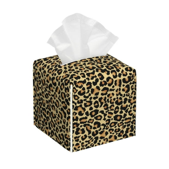 Yiaed Leopard2 Print Tissue Box Cover, PU Leather Decorative Organizer for Tabletop, Bathroom, Car, Office Creative Decorative