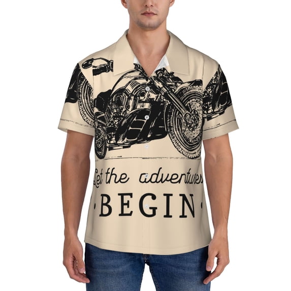 Yiaed Let The Adventure Begin Print Hawaiian Shirt for Men Short Sleeve Button Down Shirts Beach Shirts for Men-Large