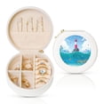 thumbnail image 1 of Yiaed Lighthouse Sea Port Print Travel Jewelry Case Bridesmaid Gift Boxes Jewelry Travel Organizer Small Round Jewelry Box Mini Storage-White, 1 of 7