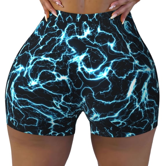 Yiaed Lightning Print Women's Athletic Shorts Running Shorts Sporty Short High Waisted Elastic Workout Shorts for Yoga Gym Running & Sports -Medium