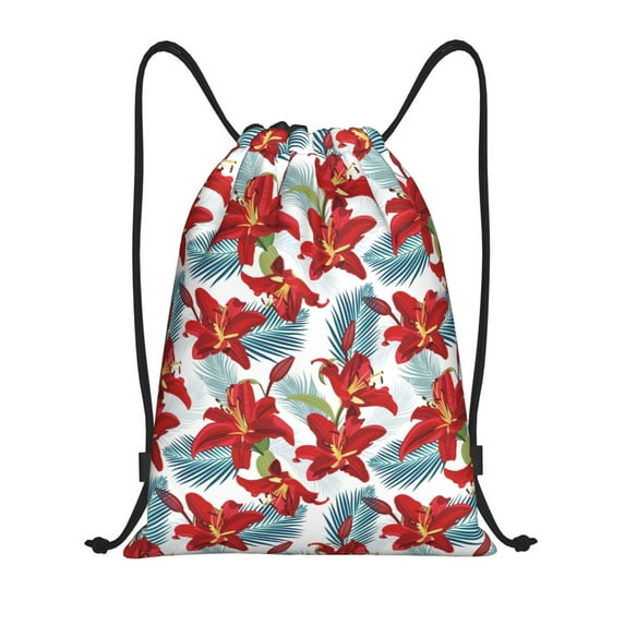 Yiaed Lilies Flowers Print Drawstring Bags Drawstring Backpack Bulk String Back Pack Gym Sport Bag-Medium