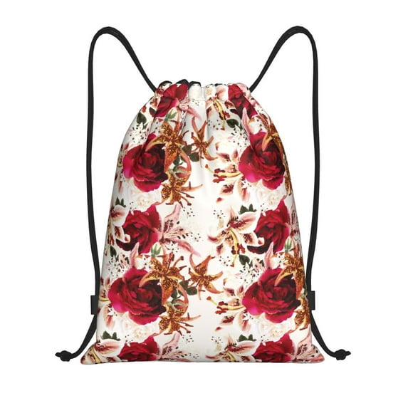 Yiaed Lilies Flowers Print Drawstring Bags Drawstring Backpack Bulk String Back Pack Gym Sport Bag-Small