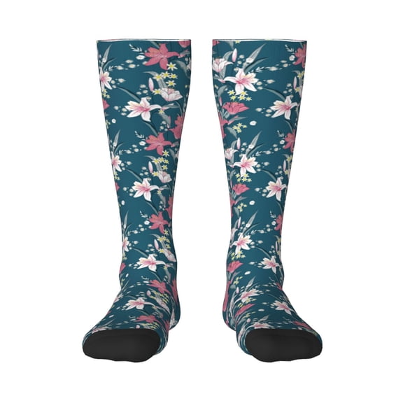 Yiaed Lilies Flowers Print Great elasticity Adult Stockings Sports socks for Men and Women