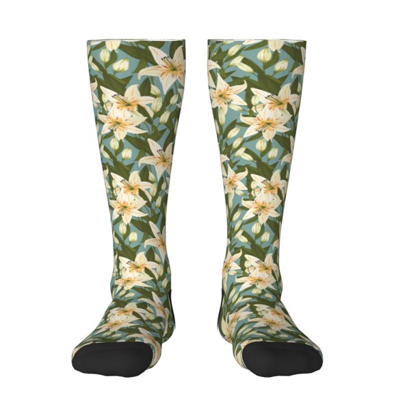 Yiaed Lilies Flowers Print Great elasticity Adult Stockings Sports socks for Men and Women