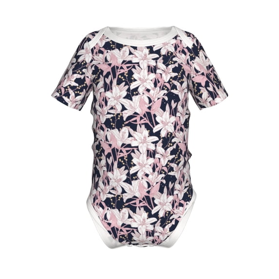 Yiaed Lilies Flowers Print Infant Climbing Short Sleeve Onesie One-Piece Baby Bodysuit Clothes 0-12 Months -9M