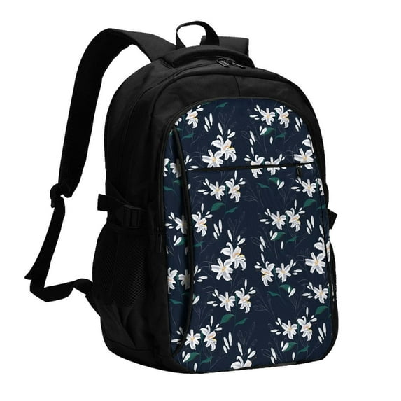 Yiaed Lilies Flowers Print Laptop Backpack,Business Travel Durable Laptops Backpack with USB Charging Port,Water Resistant College Computer Bag