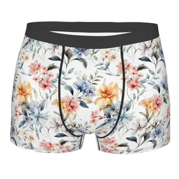 Yiaed Lilies Flowers Print Men's Soft Cotton Boxer Shorts Breathable Boxers Underwear Moisture-Wicking Underwear Stretch Boxer Briefs for Man-Medium