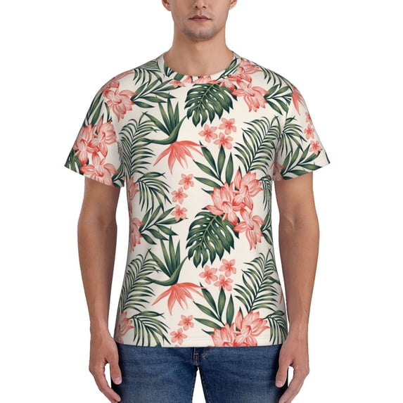 Yiaed Lilies Flowers Print Mens Short Sleeve Tight Fit T-Shirt, Crewneck Casual Tee-3X-Large