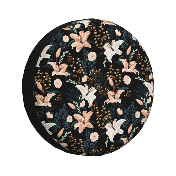Yiaed Lilies Flowers Print Tire Wheel Cover, Waterproof Spare Tire Cover Fit for Jeep, Truck,Trailer, RV, SUV, Camper and Most Vehicle-14 inch