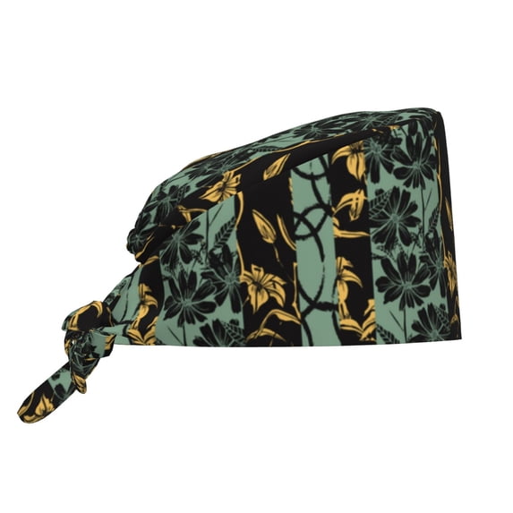 Yiaed Lilies Flowers Print Turban Hat for Women Men Comfortable Adjustable Cleaning Working Cap with Sweatband