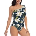 thumbnail image 1 of Yiaed Lilies Flowers Print Women One Piece Swimsuits Tummy Control One Shoulder Bathing Suits Pattern Ruffle Swimwear-X-Large, 1 of 8