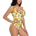 thumbnail image 1 of Yiaed Lilies Flowers Print Women's Ruffled One Piece Swimsuit V Neck Swimwear Slimming Monokini for Woman-Large, 1 of 8