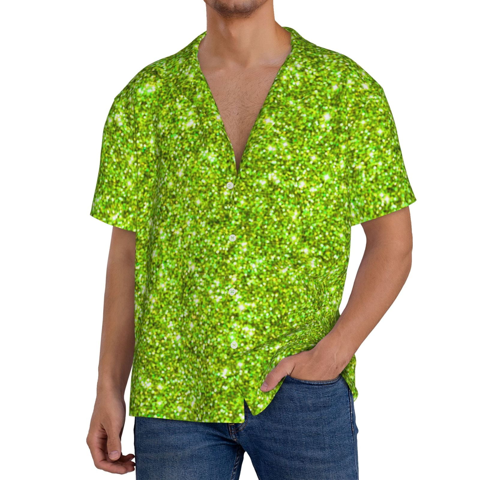 Yiaed Lime green glitter Print Mens Casual Wrinkle Free
