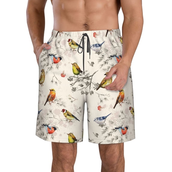 Yiaed Little Birds Print Men's Swim Trunks with Lining Quick Dry Sports Shorts Beach Shorts Boardshorts-XX-Large