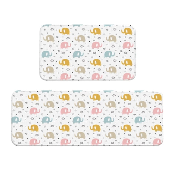 Yiaed Little Elephant Kitchen Rugs Sets of 2 Kitchen Mats Cushioned Anti Fatigue Kitchen Rug Tapetes Para Cocina for Sink,Laundry Room