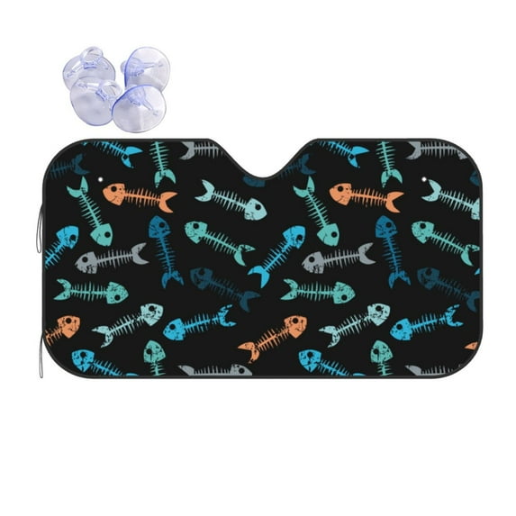 Yiaed Little Fish Skeleton Print Car Windshield Sunshade Front Auto Car Front Window Sun Shade Foldable Sun Visor Shield Cover Auto Accessories for Sedan SUV Truck-Medium