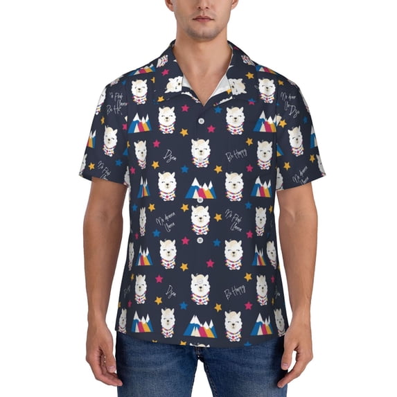 Yiaed Llamas 1 Print Hawaiian Shirt for Men Short Sleeve Button Down Shirts Beach Shirts for Men-Medium